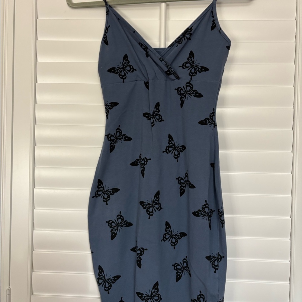 Wild Fable Slate Dress with Black Butterfly Pattern